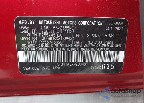 2022 Mitsubishi Outlander Es 2.5 S-Awc from USA, damaged, VIN JA4J4TA8XNZ034071